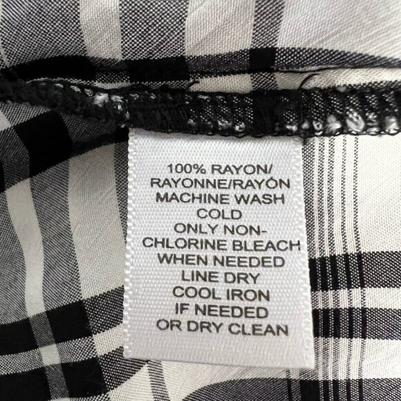 Loft Womens Babydoll Top Black Ivory Plaid Long Sleeve Puff Pleated Button S - Picture 10 of 11